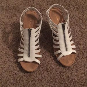 Strappy white wedges